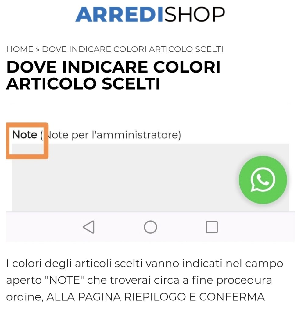 DOVE INDICARE I COLORI DEGLI ARTICOLI SCELTI?
